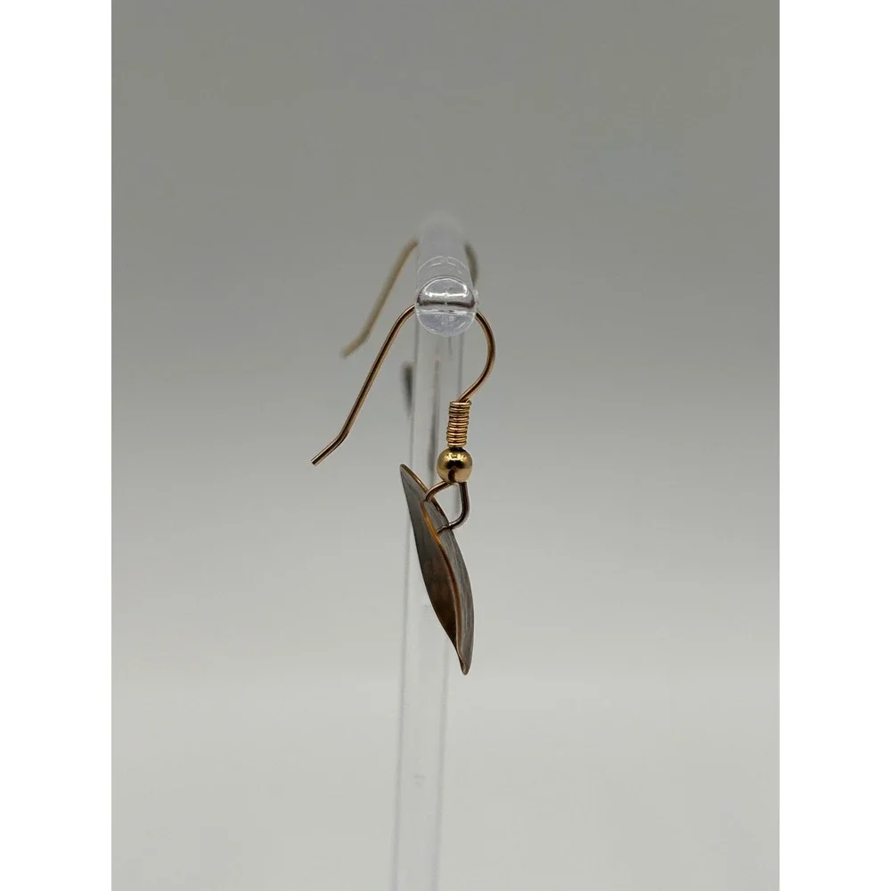 Hammered Copper Heart Drop Earrings Rustic Boho Dangle Gold Tone Hooks